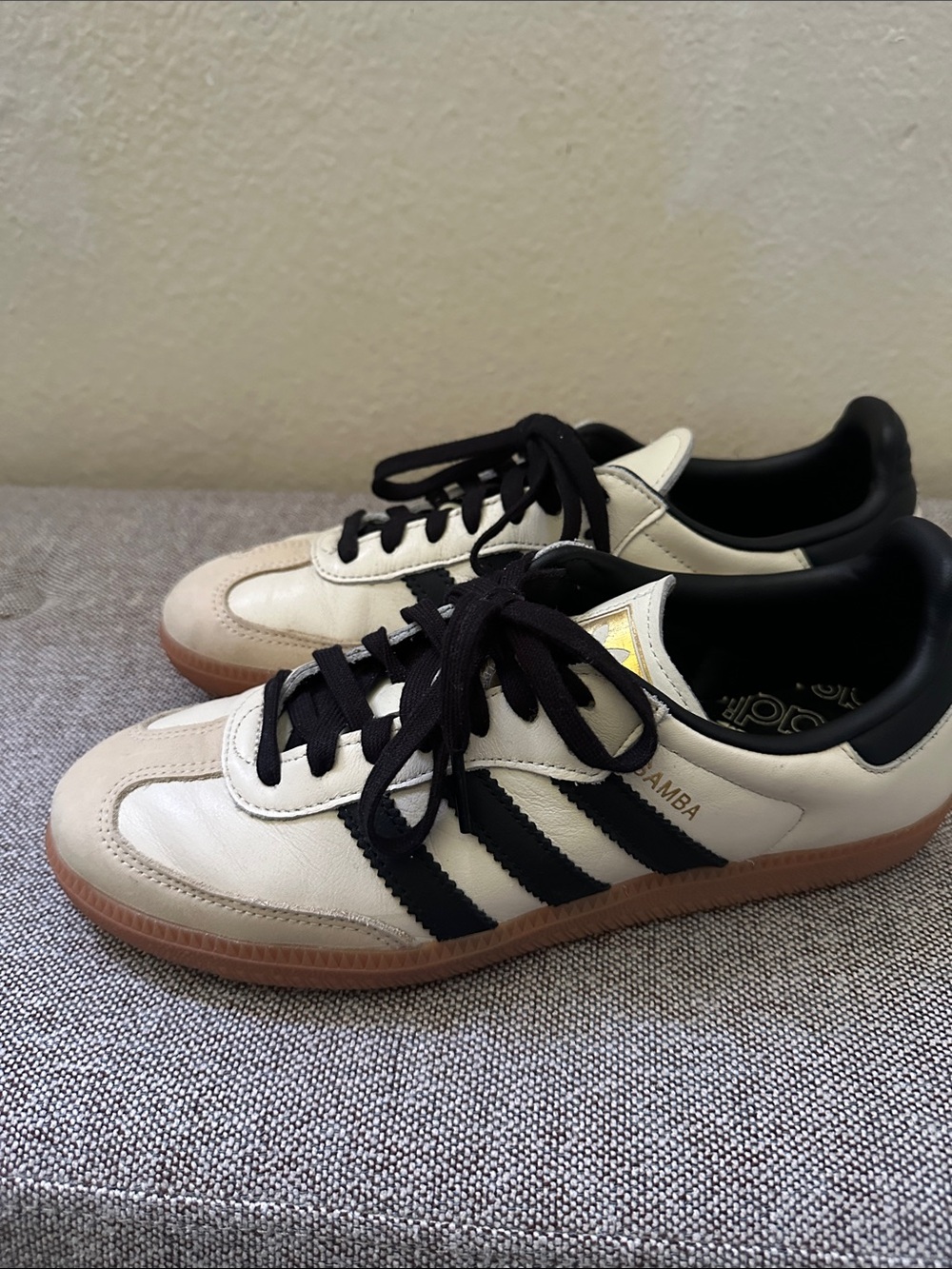 adidas Samba Sneakers - Off-White with Black Stripes and Gum Sole